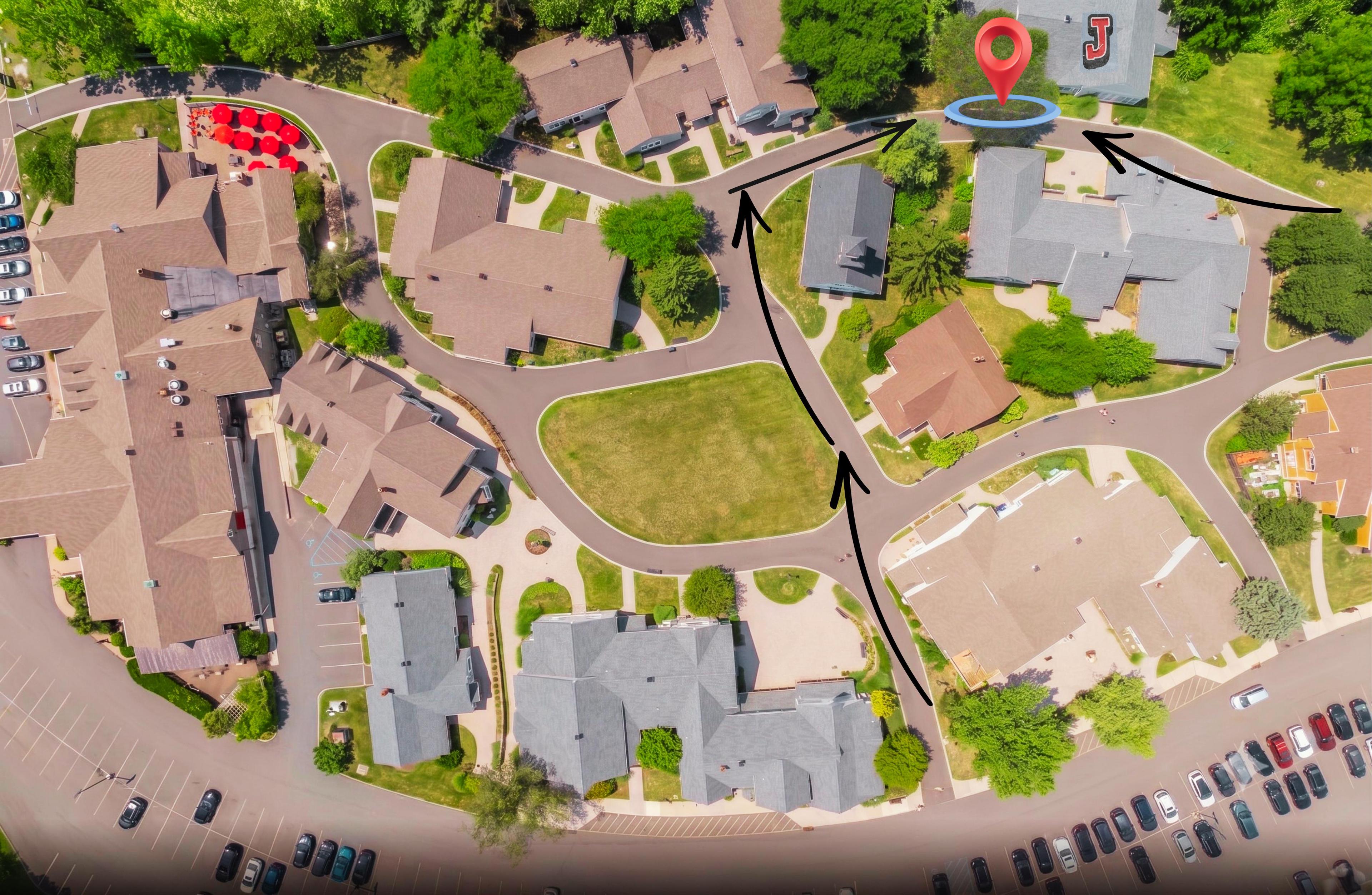 Aerial map showing the route to Rhyze Fitness at Building J